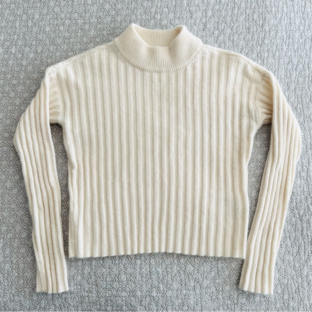 Madewell Cream Ribbed Mock Neck Crop Pullover Sweater Wool Blend Size XS - Picture 5 of 8